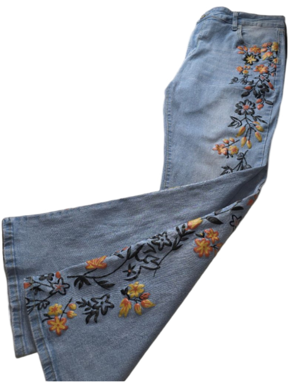 Boho Western Light Wash Denim JustFashionNow 2XL Floral Embroidered Jeans - Picture 3 of 11
